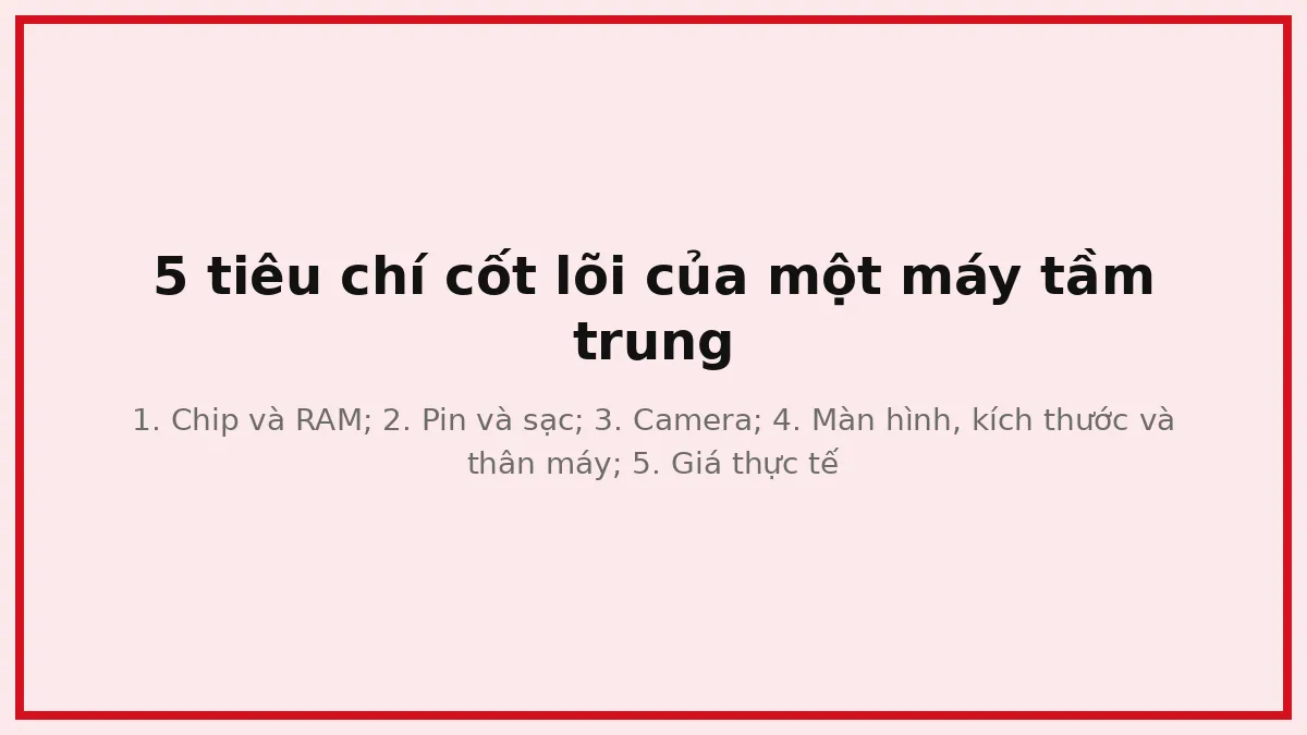 Thẻ liệt kê năm tiêu chí cốt lõi của máy tầm trung theo thứ tự ưu tiên