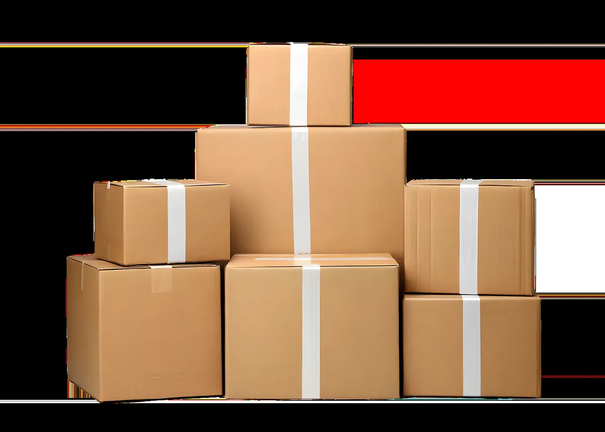 Các thùng hàng carton xếp chồng trong kho chuyển phát